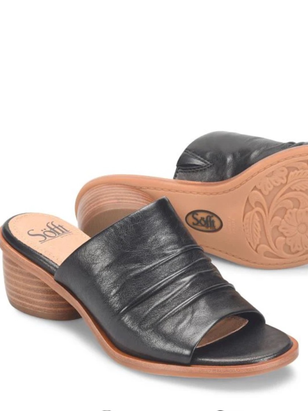 Sofft Pienza Dark Blue Ruched Leather Open-Toe Slide Mule Size 8